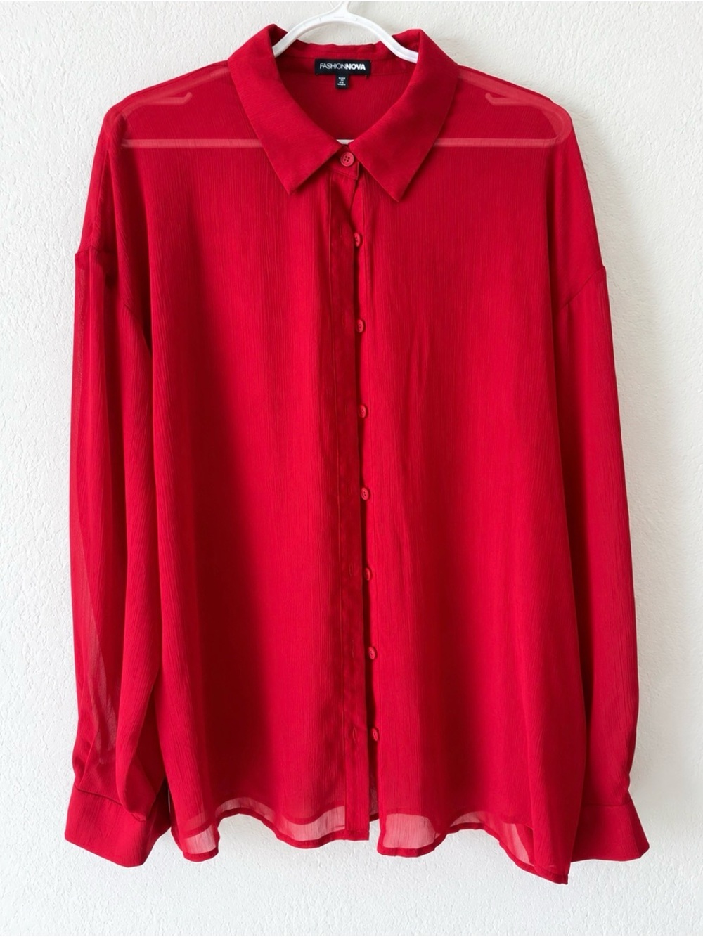 Fashion Nova Red Sheer Button-Down Shirt for Men - Picture 1 of 5